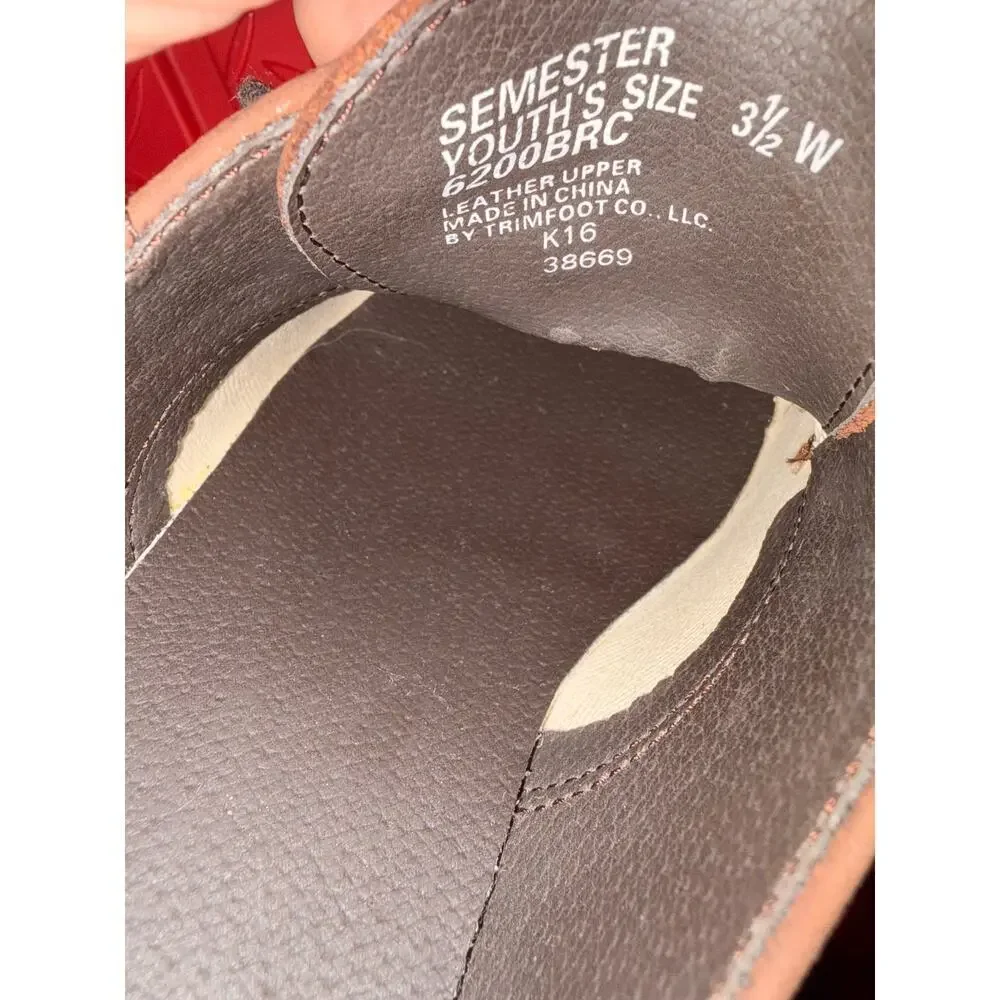 School Issue Brown Leather Oxford Shoes Youth Size 3.5W Uniform Lace Up
